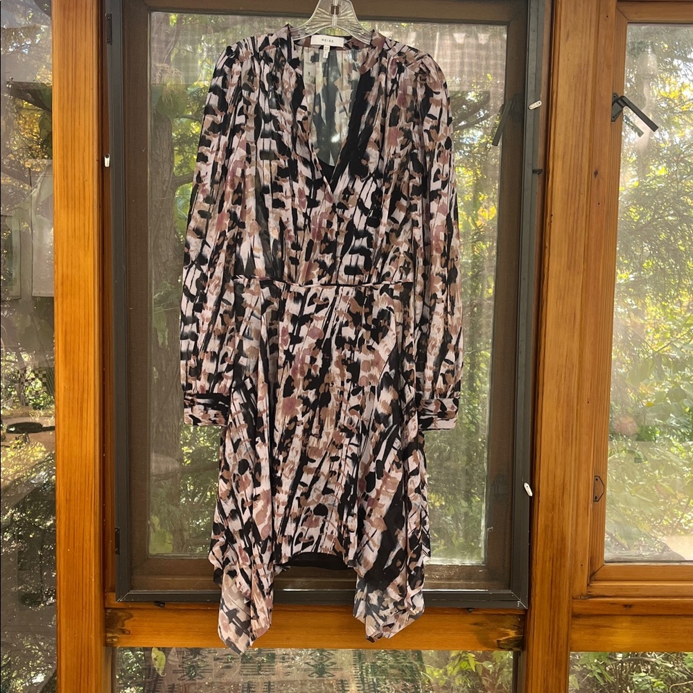 Reiss Abstract Patterned Long Sleeve Midi Dress